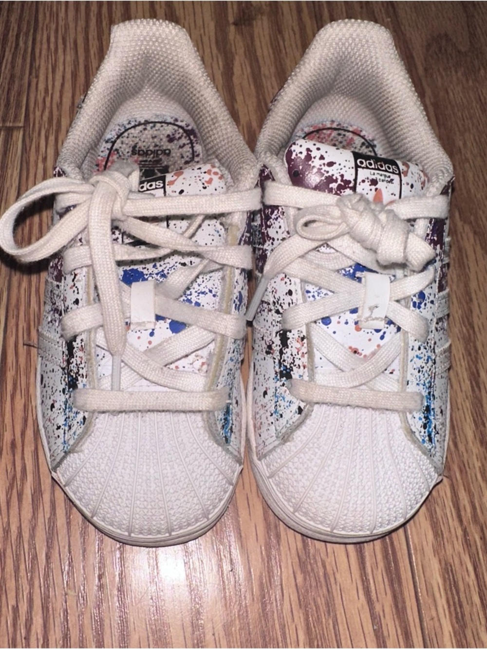 adidas Kids White Sneakers with Multicolor Paint Splatter